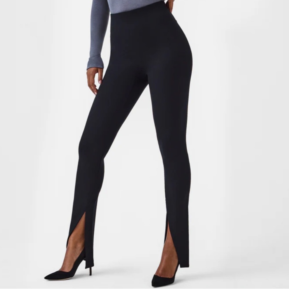SPANX Black High-Waist Stirrup Leggings with Front Slits